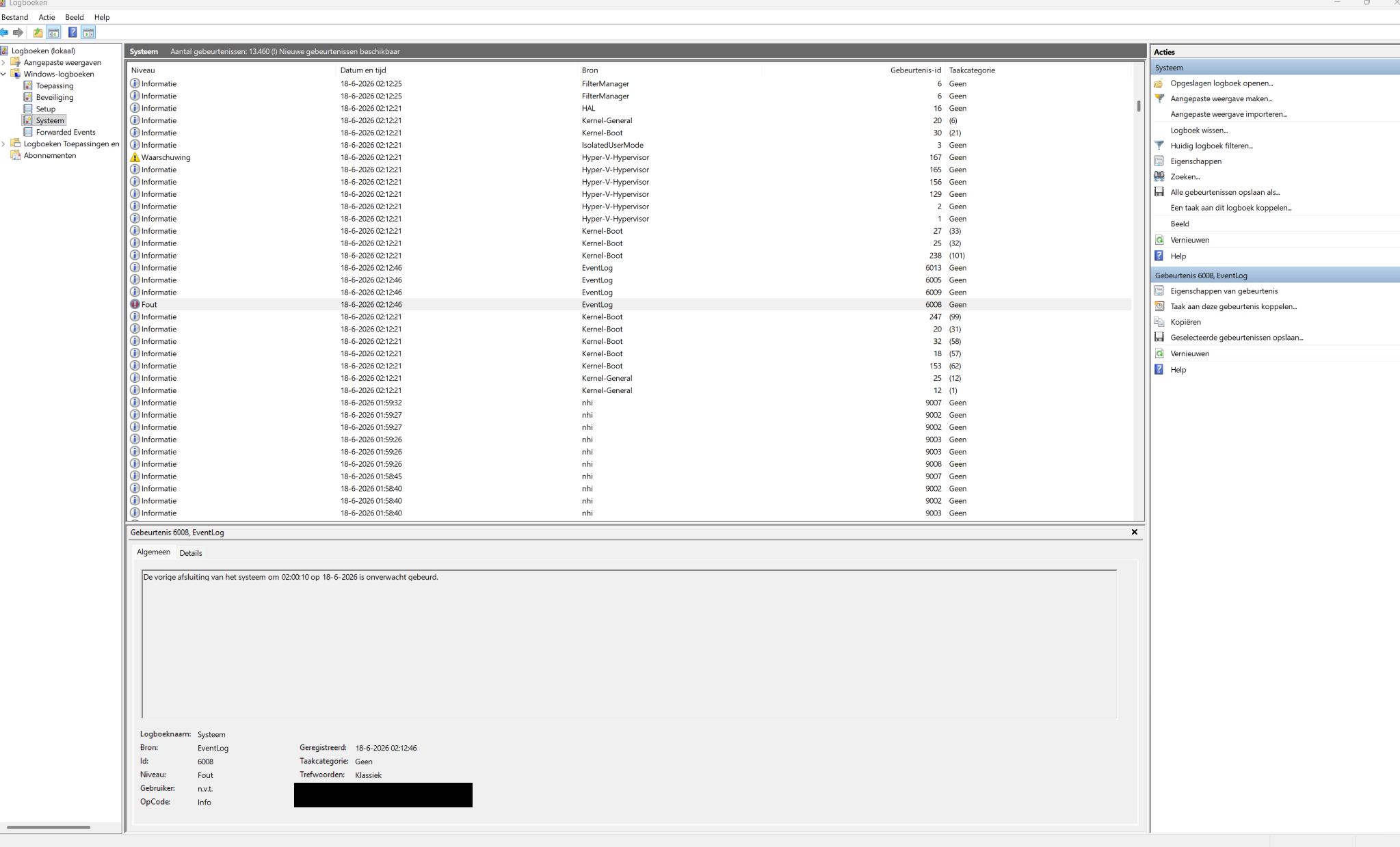 Event Viewer 6008
