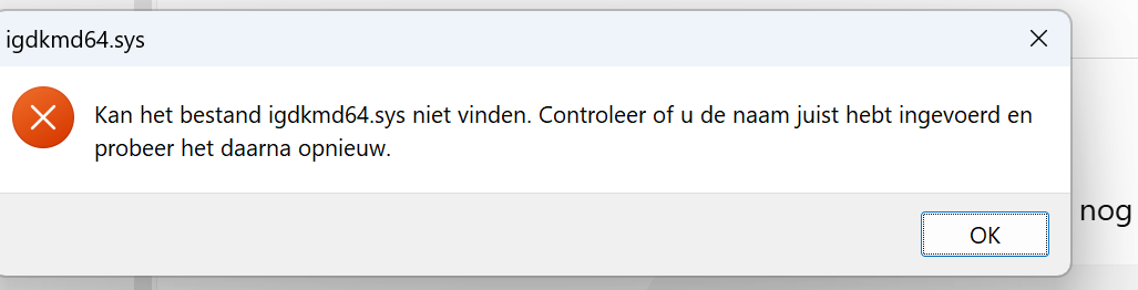 Intel grafische driver niet gevonden