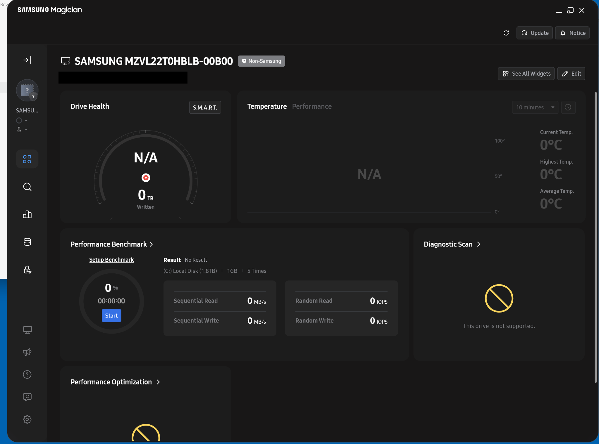 Samsung Magician SSD-status