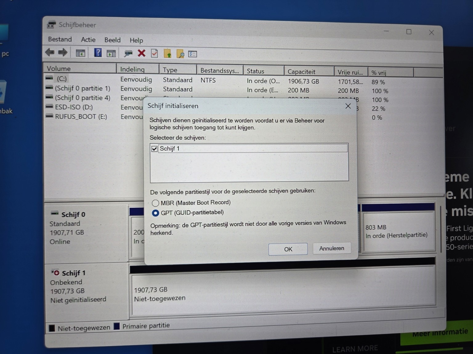 Schijf initialiseren